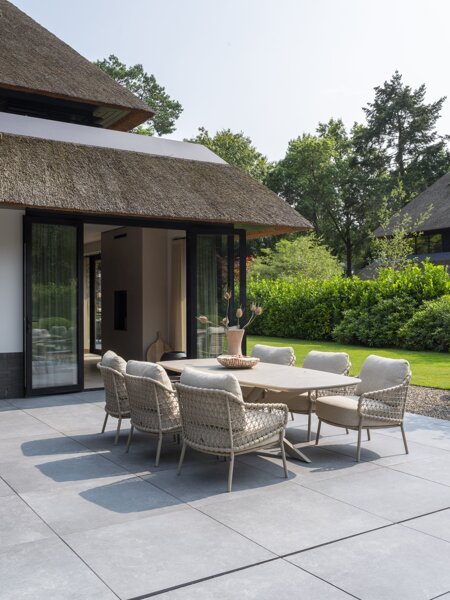 Sardinia low dining set with Nevada barrel table ceramic top 250x105cm outdoor 02.jpg