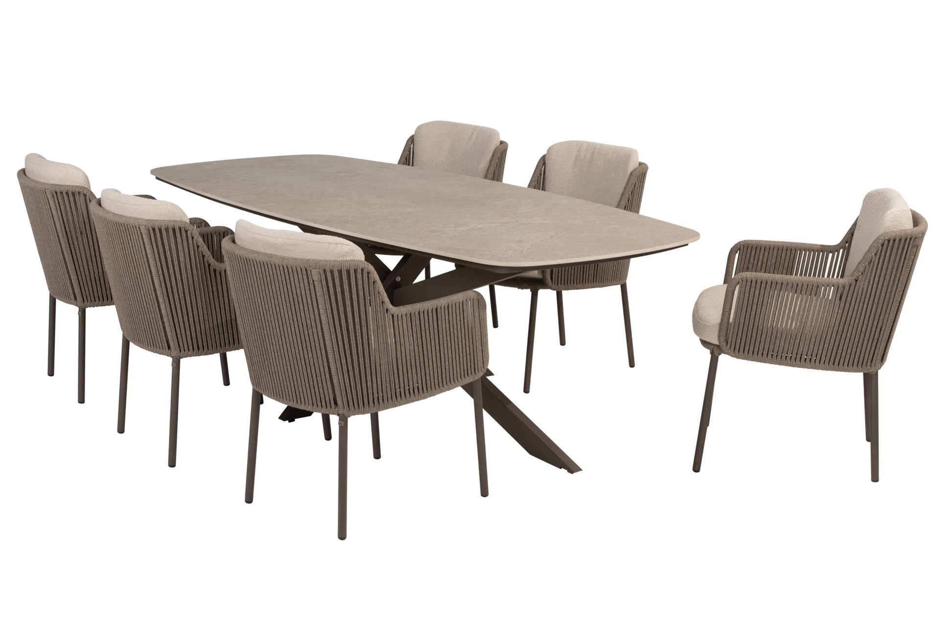 214149-91599-91600_ Bernini dining set with Prado barrel dining table ceramic top 240x105cm Terre 01.jpg