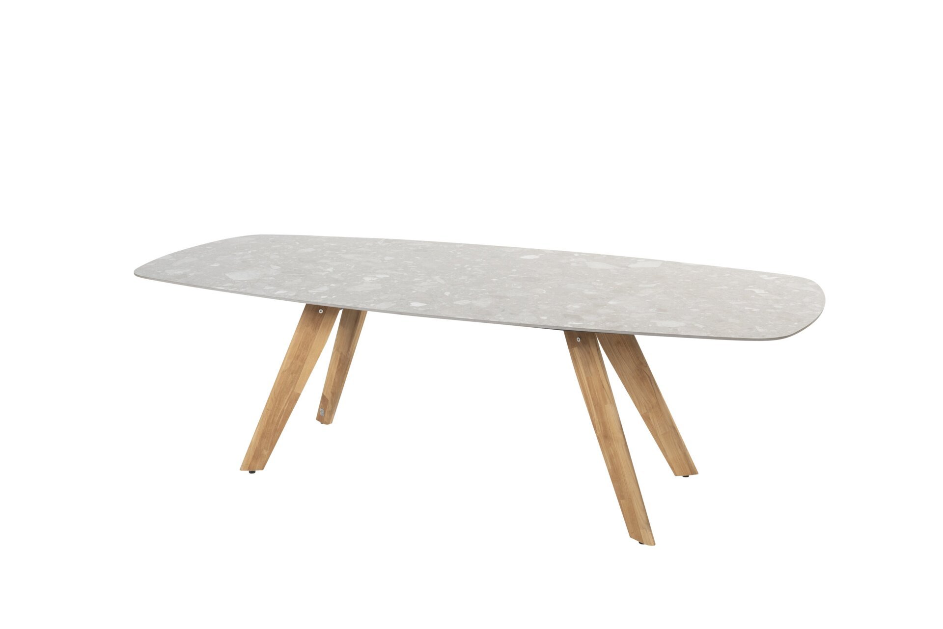 17035-17036_ Montana dining table barrel shape top ceramic Terrazzo with Teak legs _01.jpg